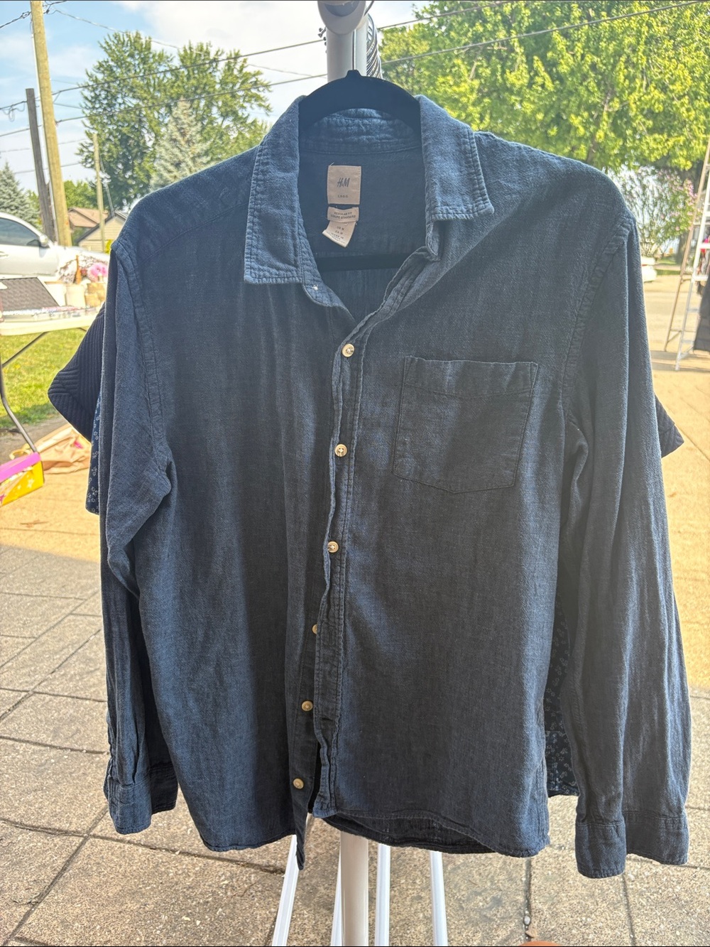 H&M Navy Blue Long-Sleeve Button-Up Shirt